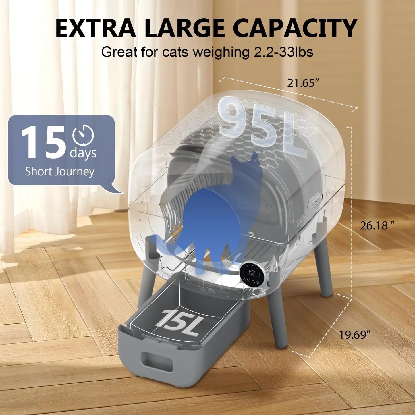 Smart Self Cleaning Cat Litter Box With App Control Safety