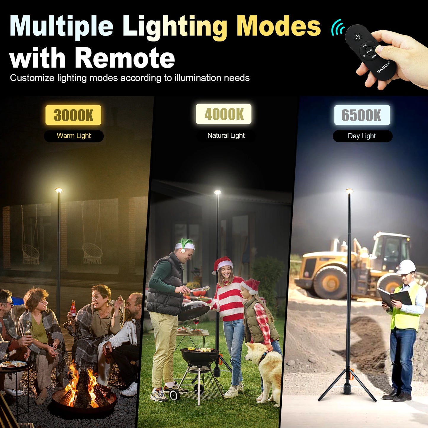 Rechargeable Work Light With Remote Control Telescopic Camping 3CCT