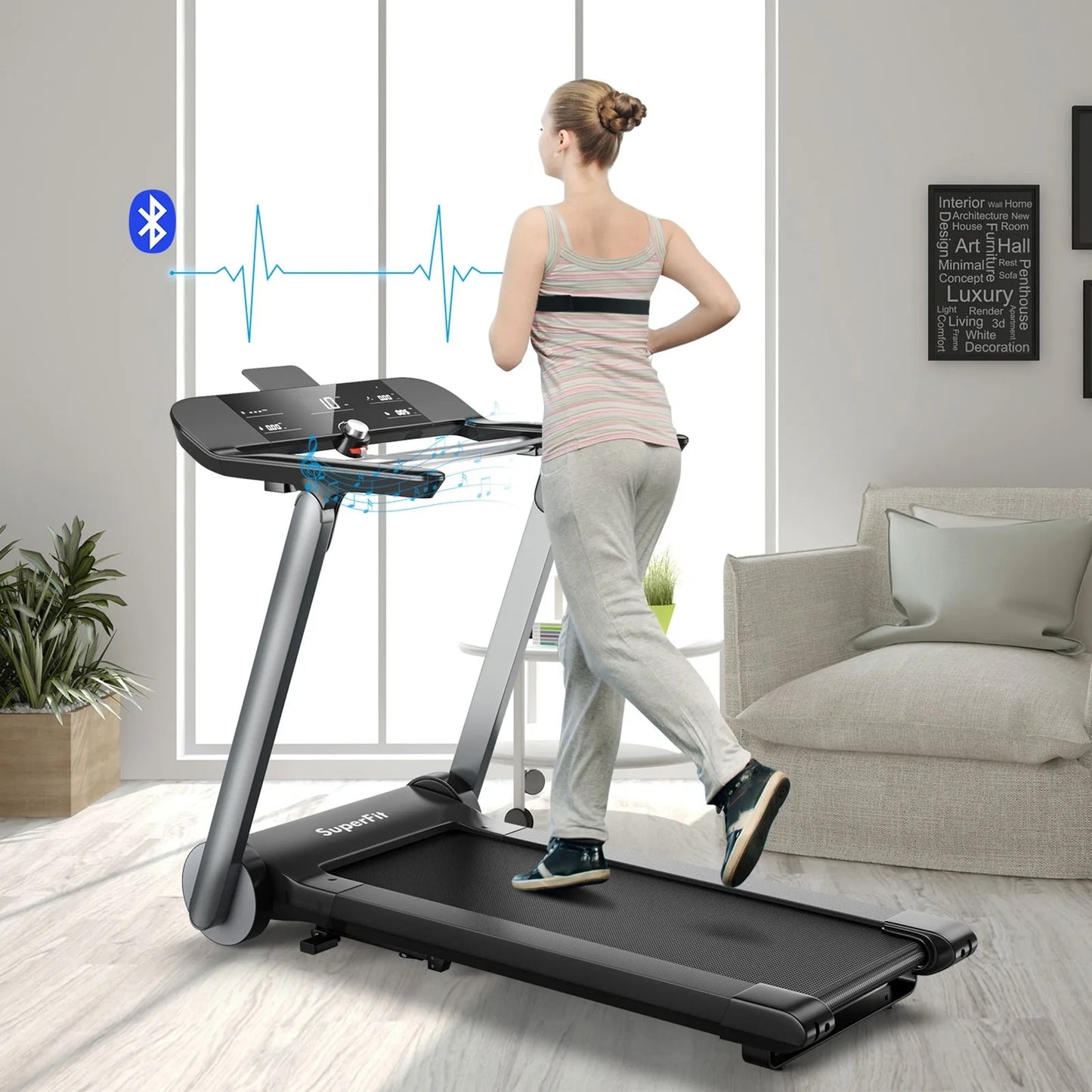 Electric Folding Treadmill Designer Running Machine With Heart Rate Belt