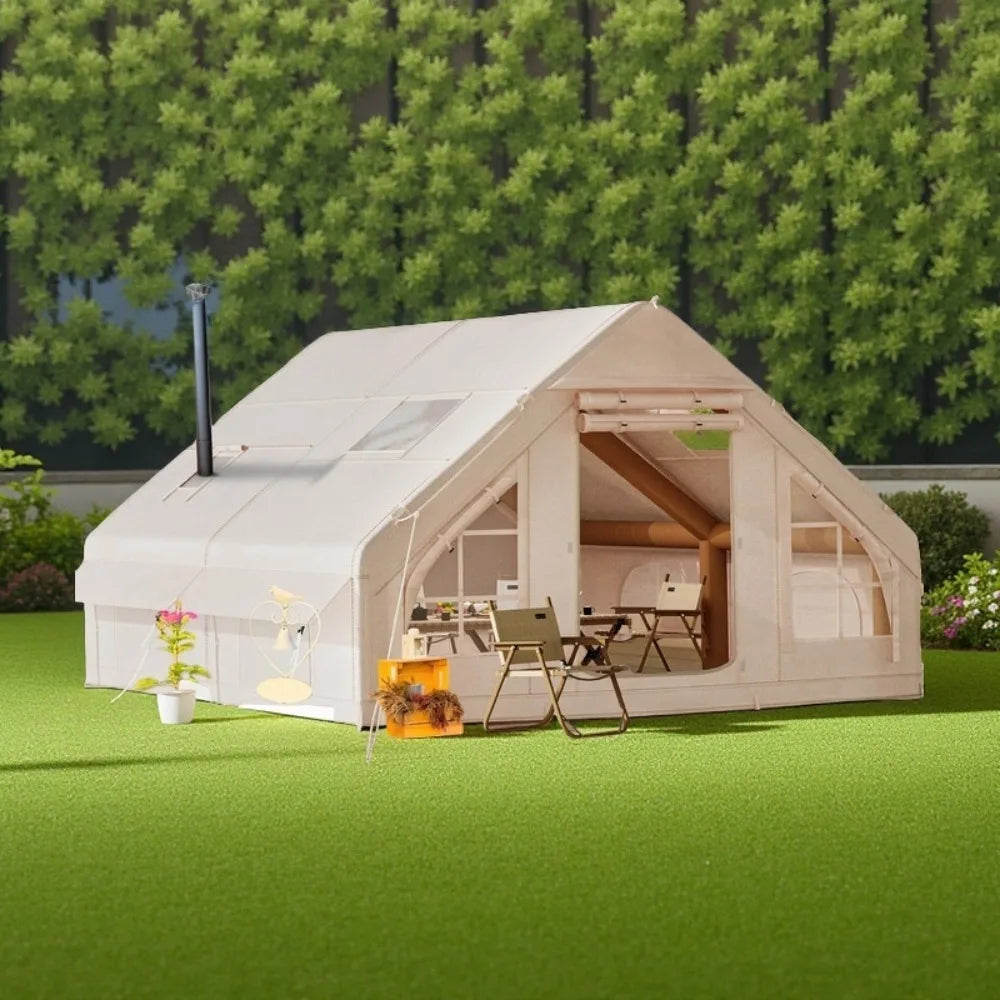 Portable Inflatable Canvas Camping Tent Waterproof With Stove Jack Window