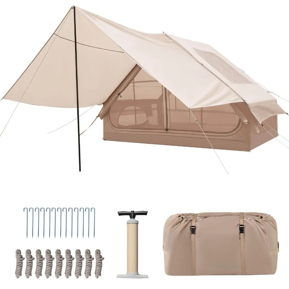 Portable Inflatable Canvas Camping Tent Waterproof With Stove Jack Window