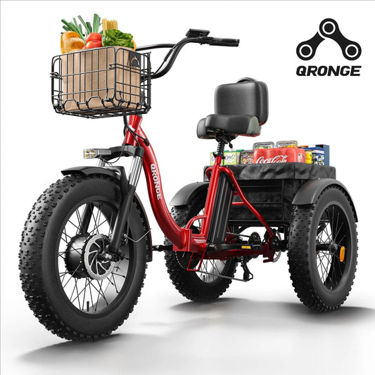 QRONGE 960W Electric Fat Tire Trike For Adults With 36V Battery 50 Miles Range