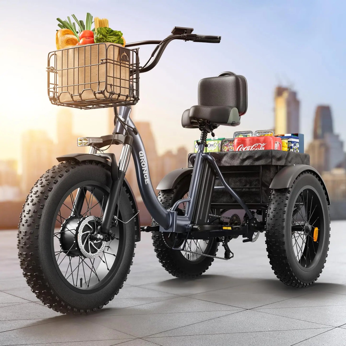 QRONGE 960W Electric Fat Tire Trike For Adults With 36V Battery 50 Miles Range