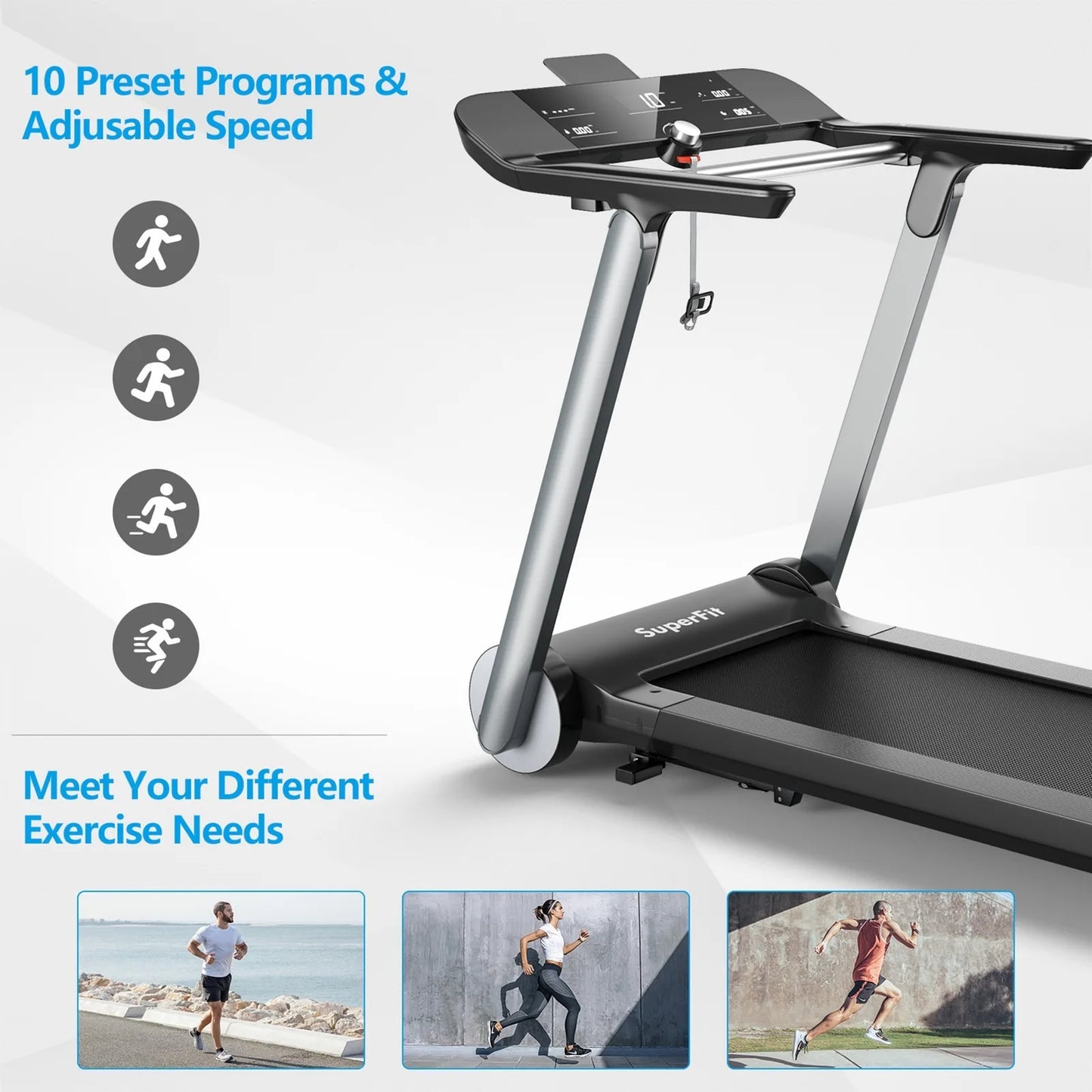 Electric Folding Treadmill Designer Running Machine With Heart Rate Belt