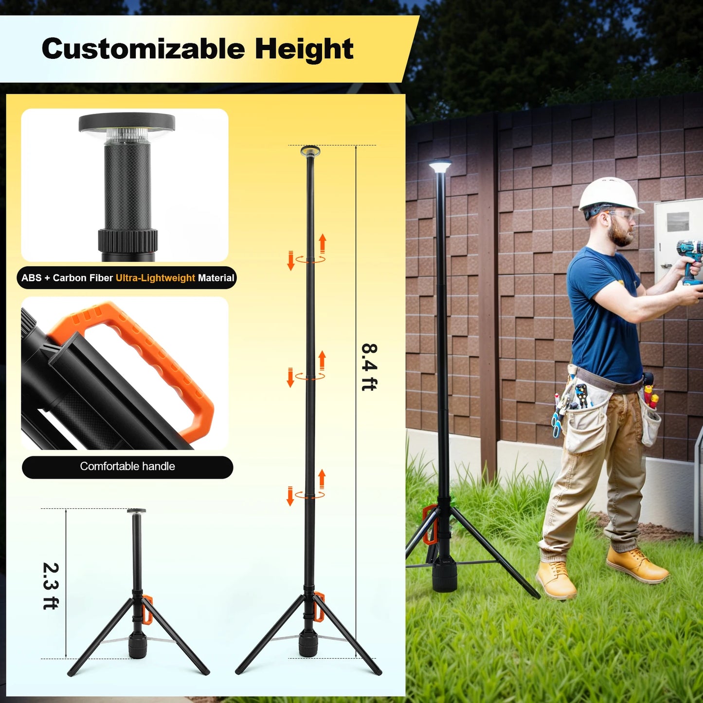 Rechargeable Work Light With Remote Control Telescopic Camping 3CCT