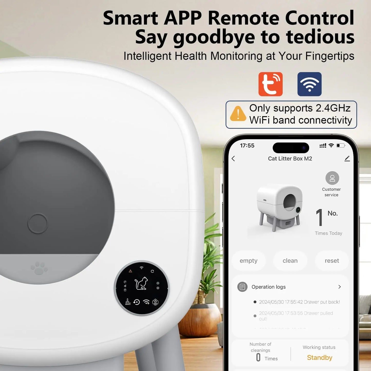 Smart Self Cleaning Cat Litter Box With App Control Safety
