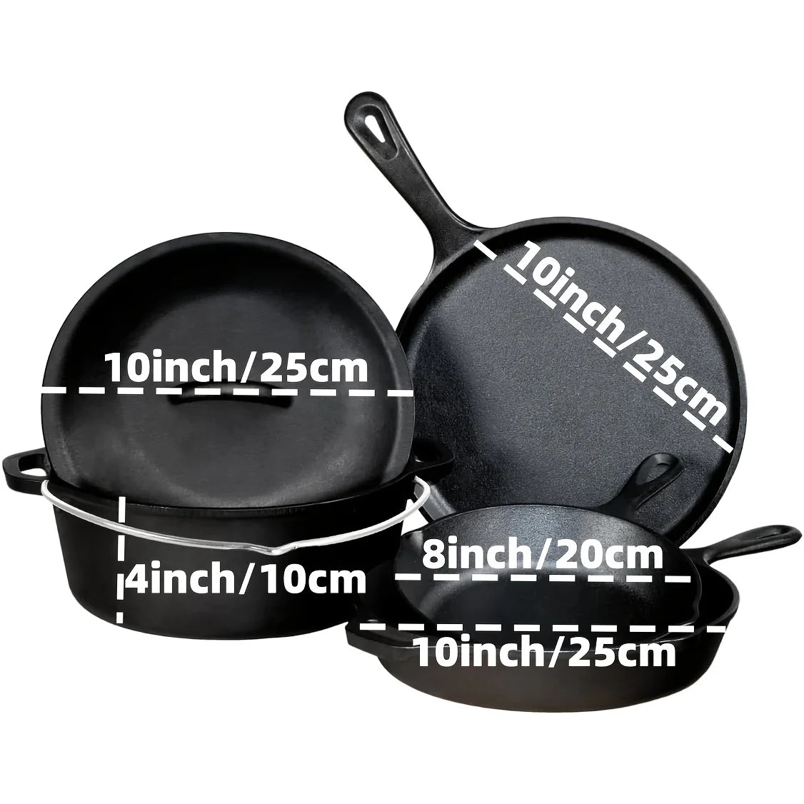 AEDG Three Piece Cast Iron Skillet Set Preseasoned for Oven