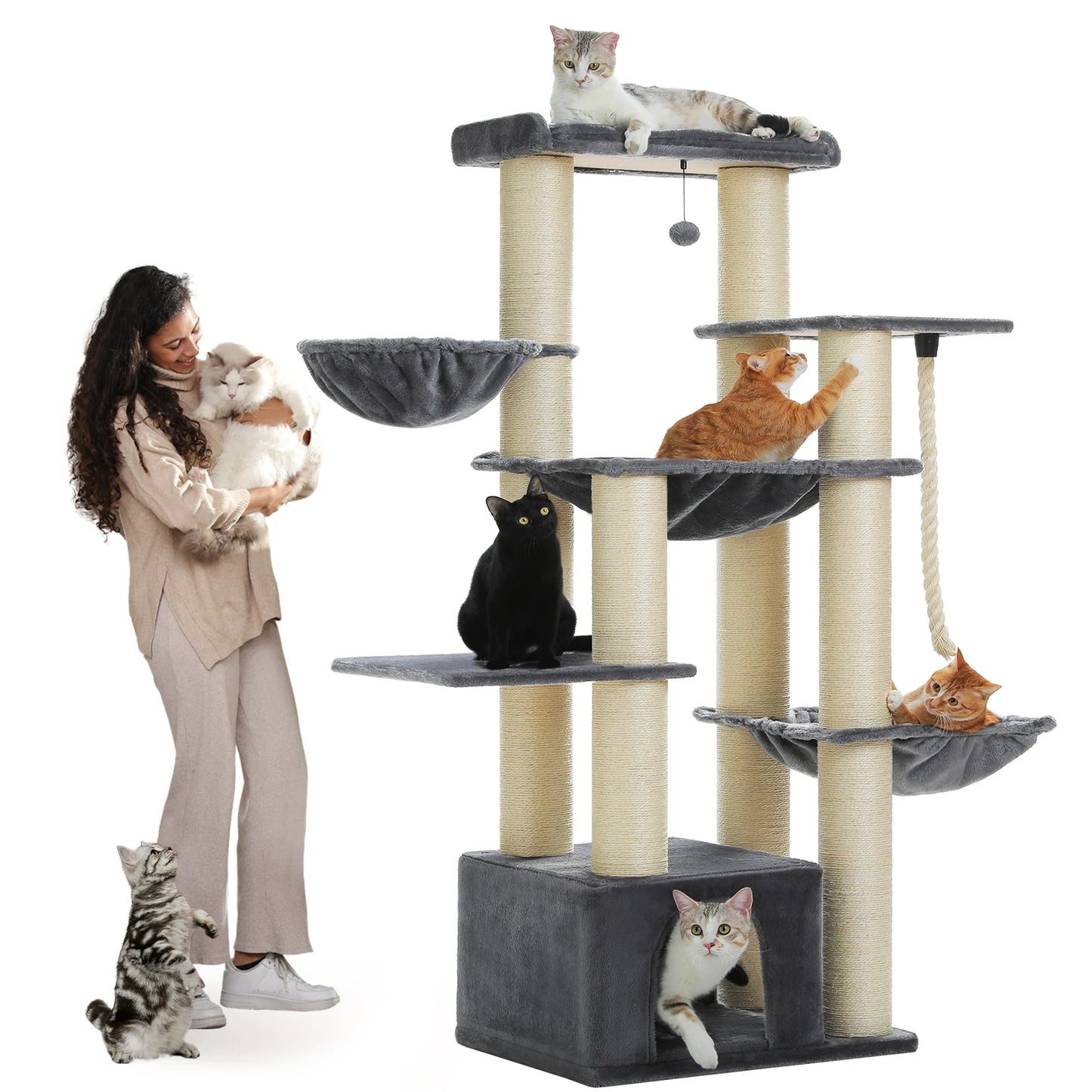 PEQULTICN Multi-Level Cat Tree With Scratching Posts And Condo