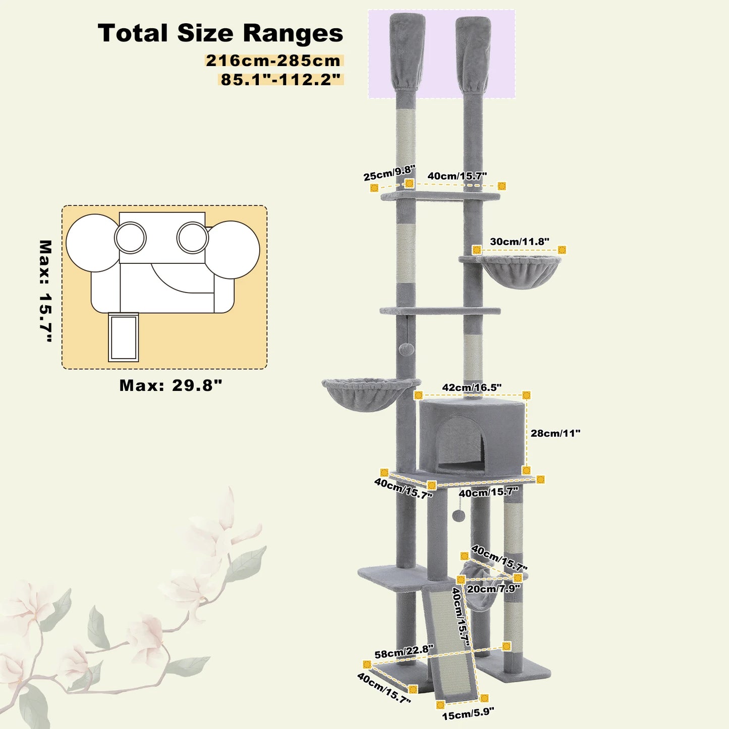 PAWZ Road Floor-To-Ceiling Cat Tree With Sisal Scratching Posts
