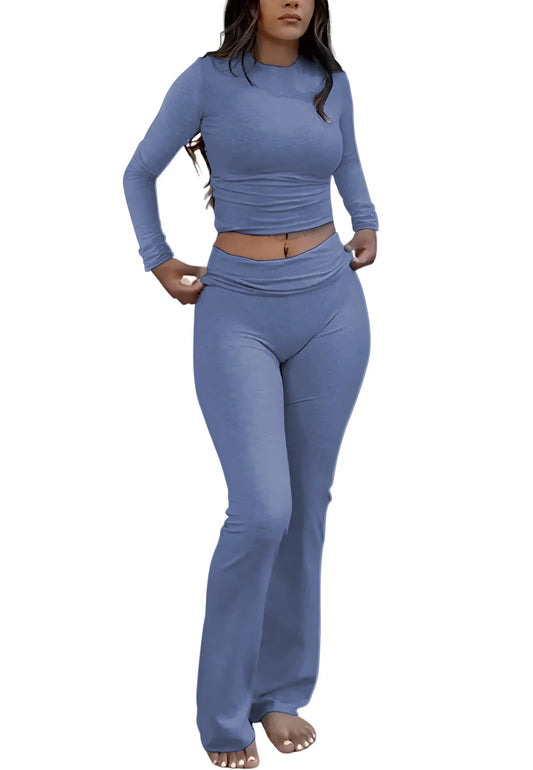 Women's Yoga Two Piece Set Long Sleeve Wide Leg