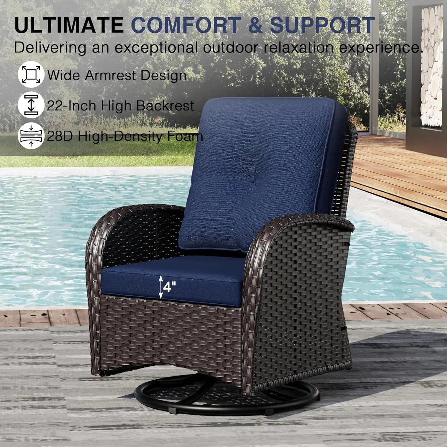 Outdoor Swivel Rocker Chairs 3 Piece Wicker Patio Set