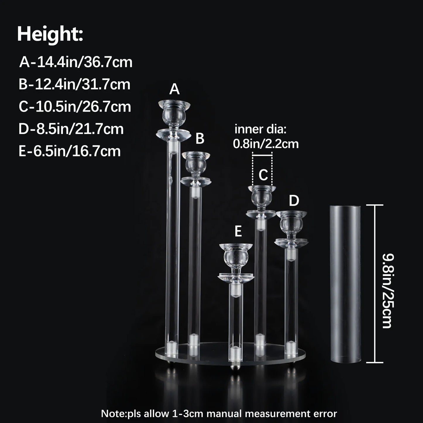 VINCIGANT 10pcs Acrylic Candelabra Centerpiece 5 Arm Candlesticks