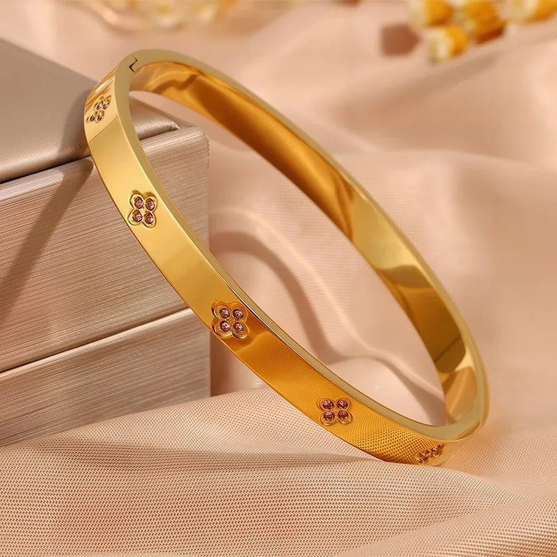 Sparkling Zirconia Inlaid Stainless Steel Stackable Bracelet Set For Women