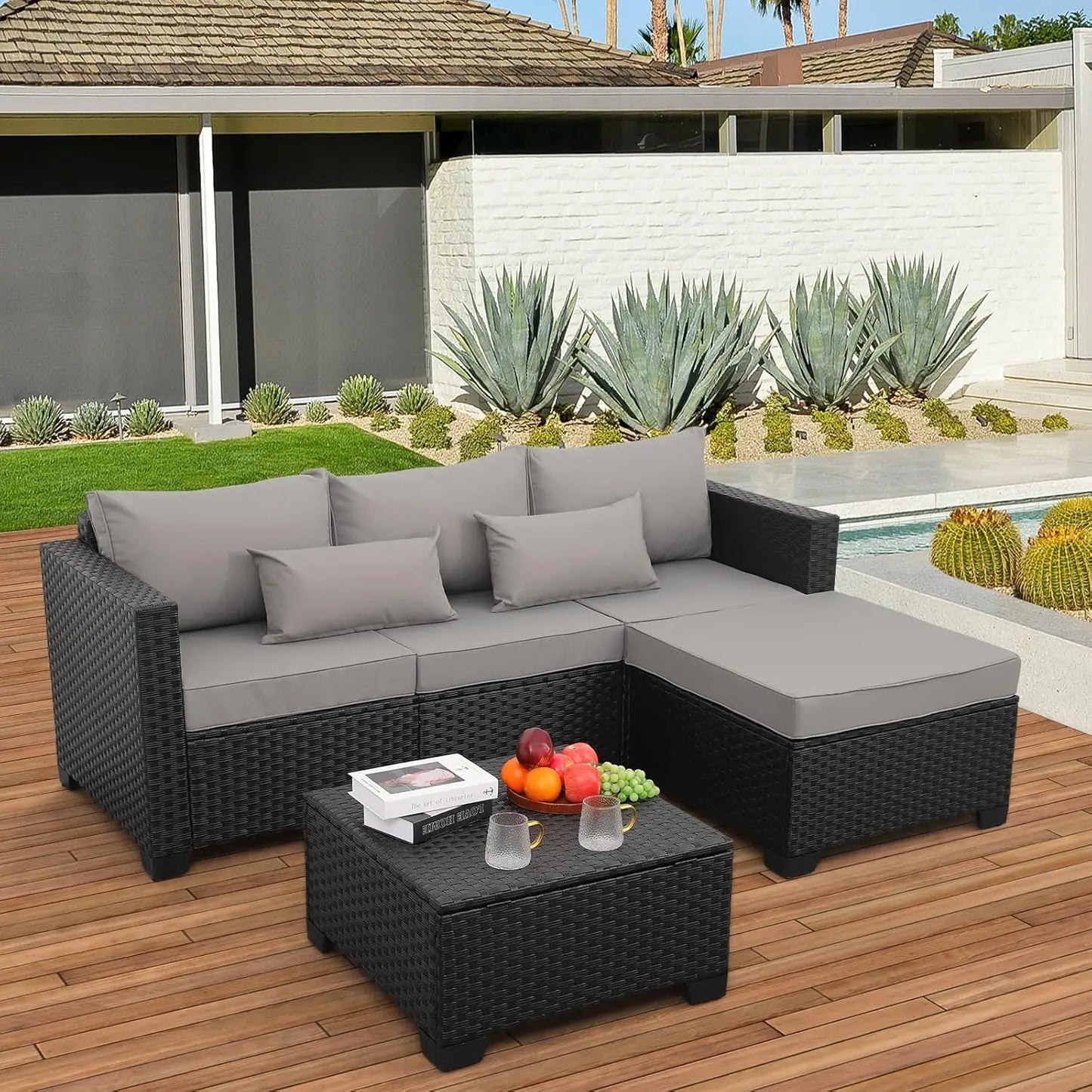 Guangbai 3 Piece Patio Furniture Set Outdoor Sectional Sofa