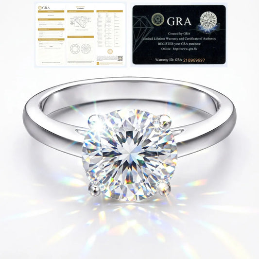 Classic Four Claw Moissanite Sterling Silver Engagement Ring For Women