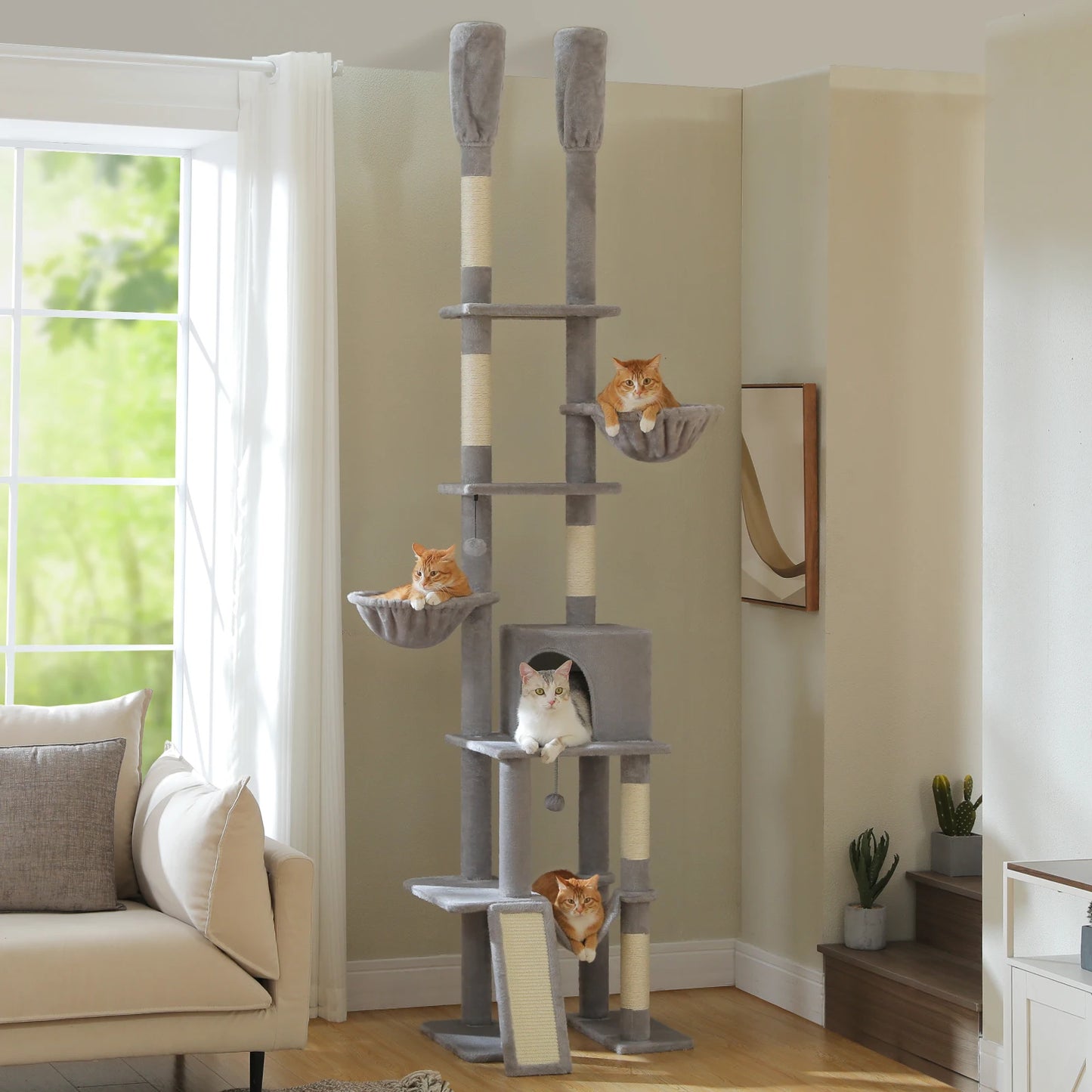 PAWZ Road Floor-To-Ceiling Cat Tree With Sisal Scratching Posts