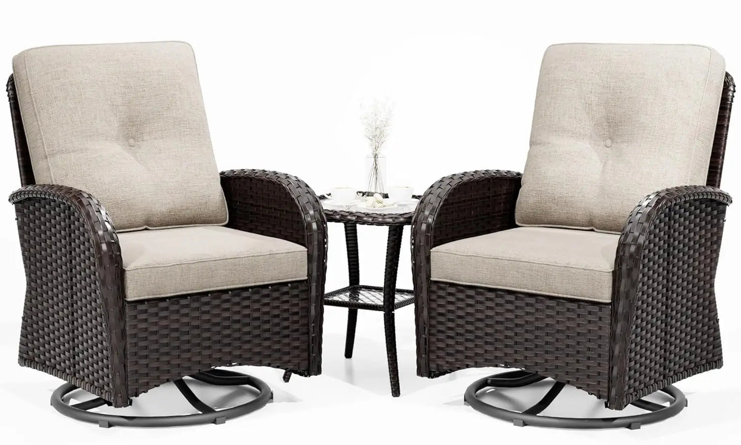Outdoor Swivel Rocker Chairs 3 Piece Wicker Patio Set