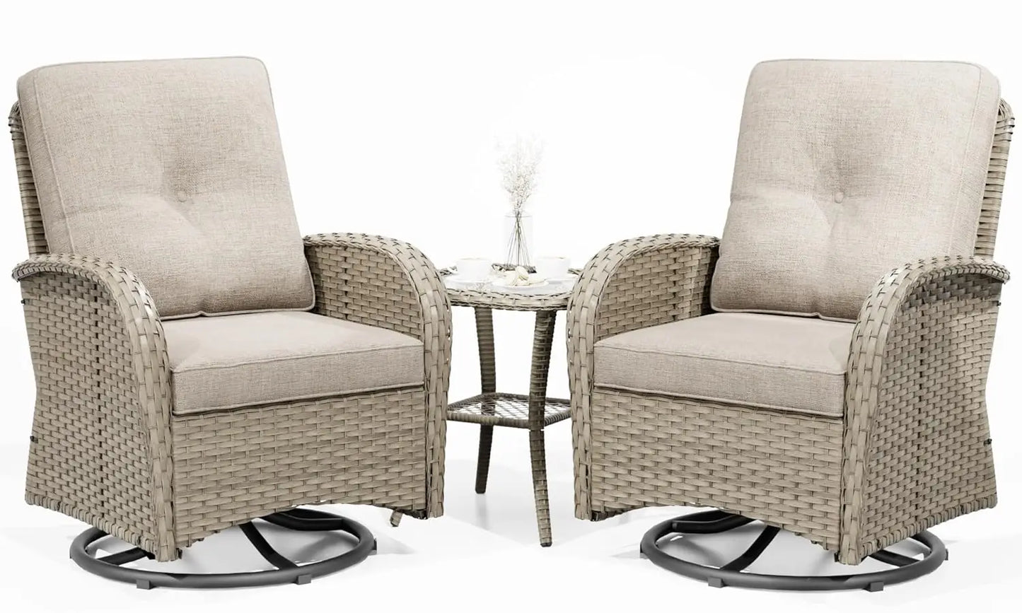 Outdoor Swivel Rocker Chairs 3 Piece Wicker Patio Set