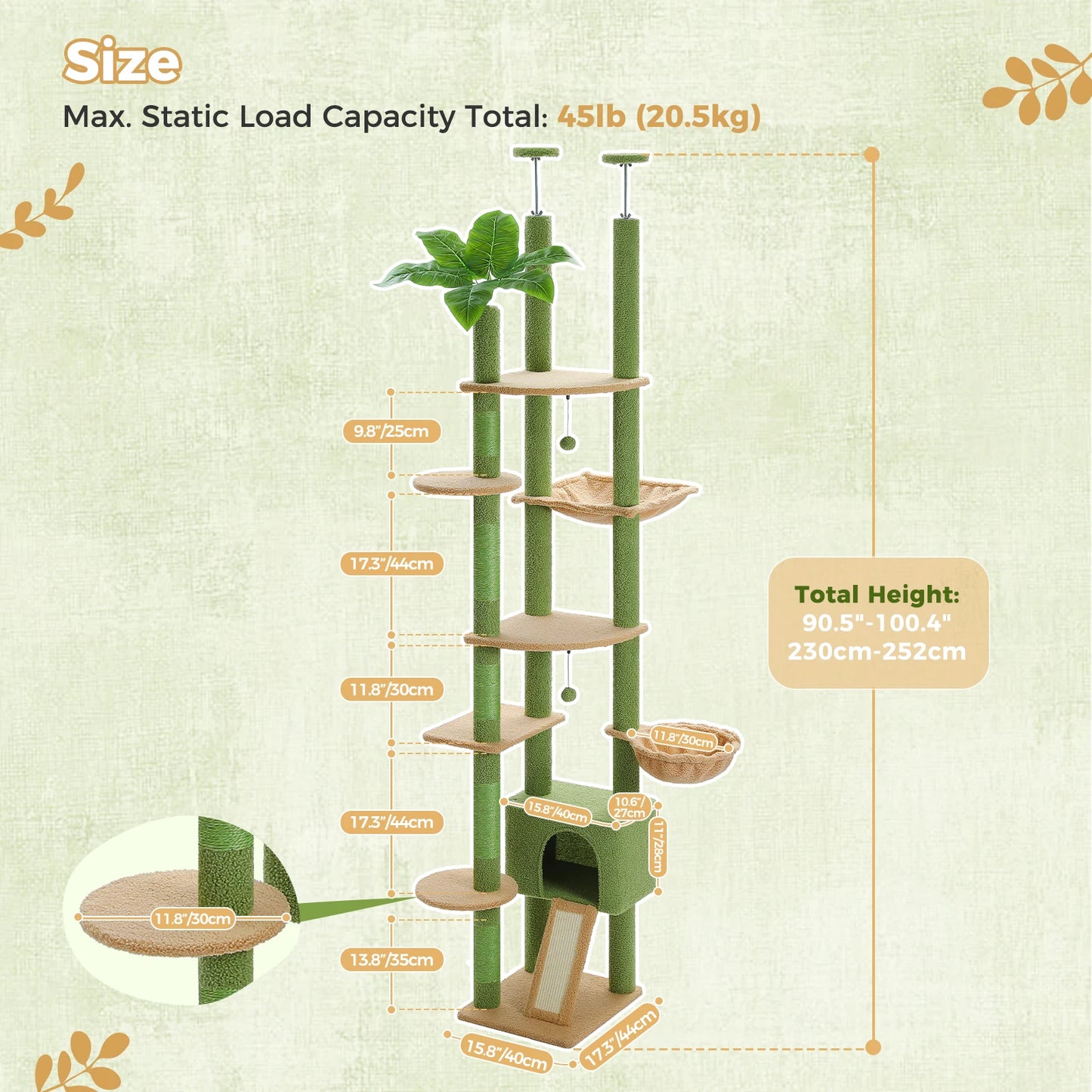 PAWZ Road Floor-To-Ceiling Cat Tree With Sisal Scratching Posts