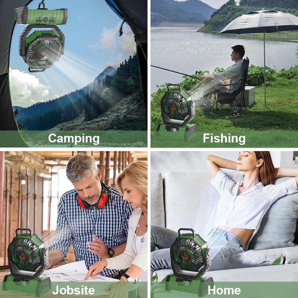 Rechargeable Camping Fan With LED Light 4 Speeds And Remote