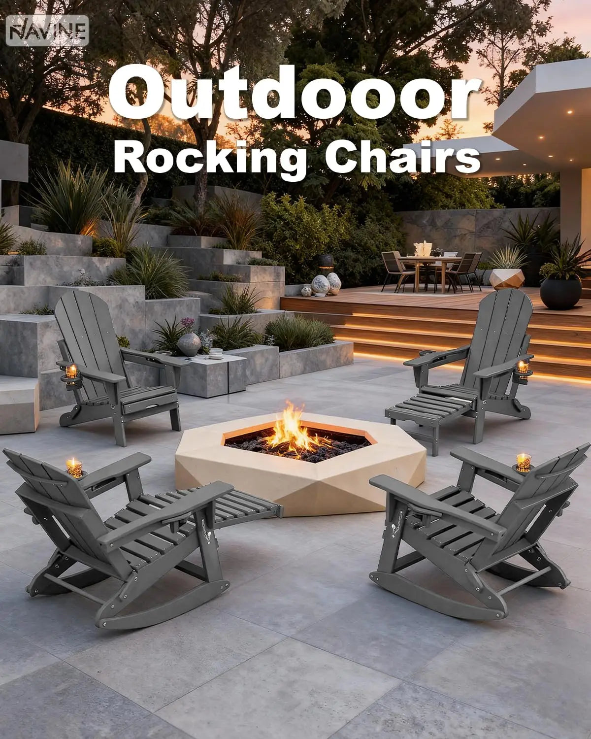 MOYU Adirondack Rocking Chairs Set of 2 With Retractable Ottoman