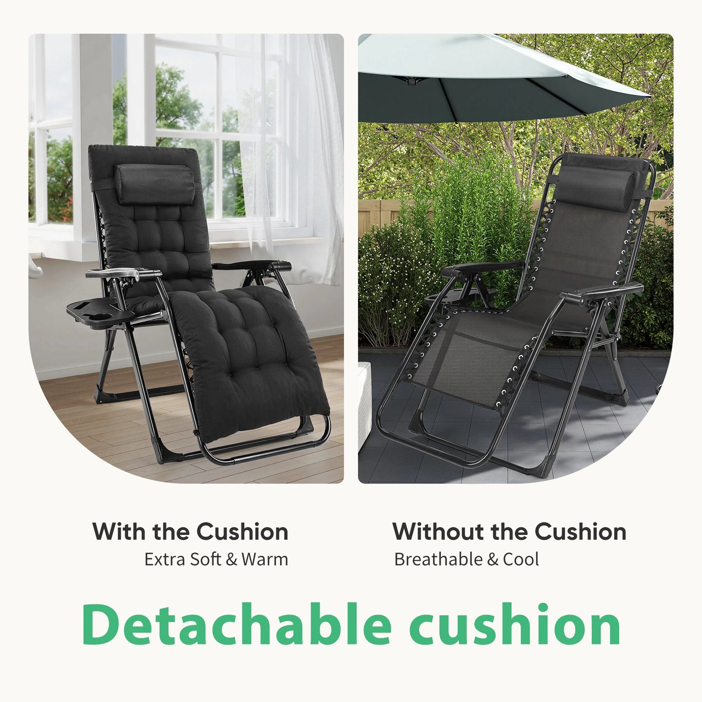 JHK Zero Gravity Recliner Outdoor Folding Lounge Chair Cup Holder