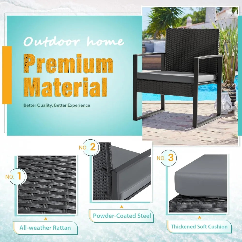 Outdoor 3Piece Wicker Patio Furniture Set With Glass Coffee Table