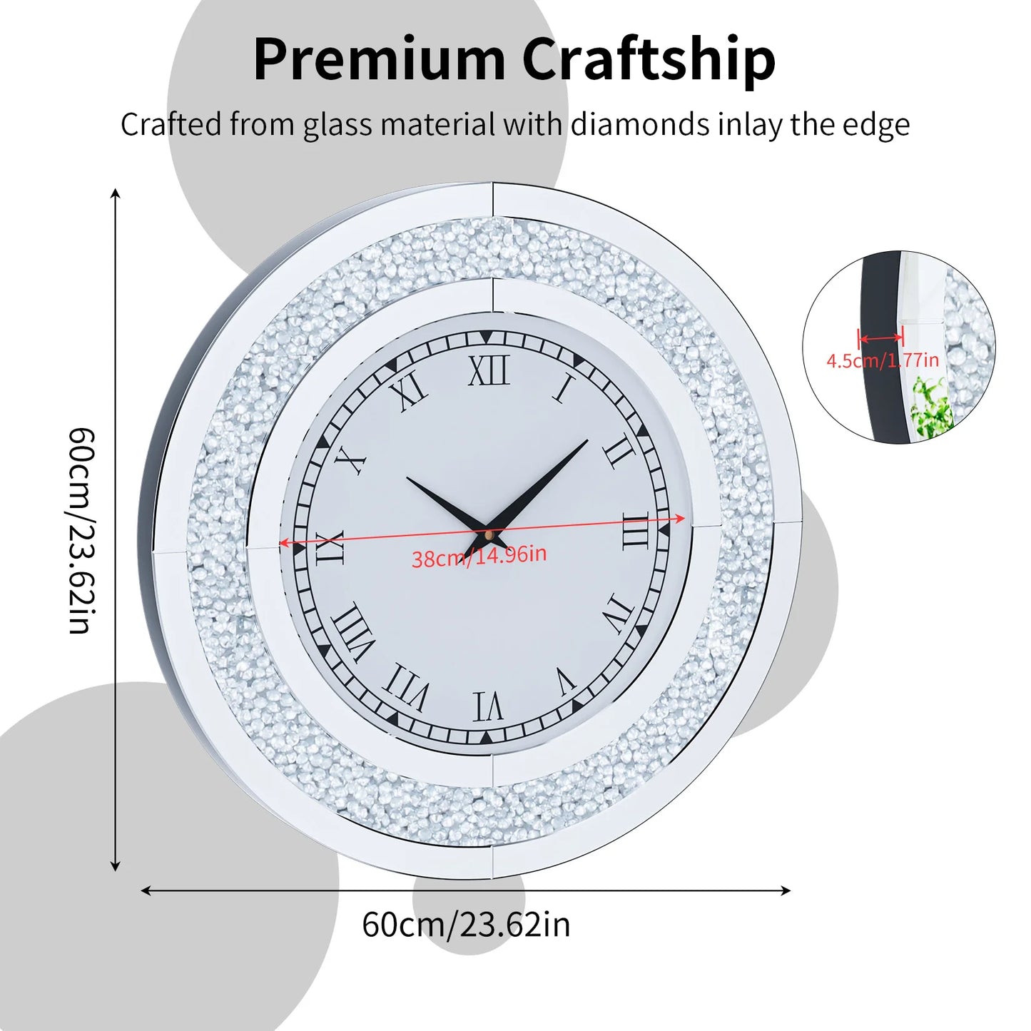 Round Mirror And Wall Clock Decor For Living Room Accent