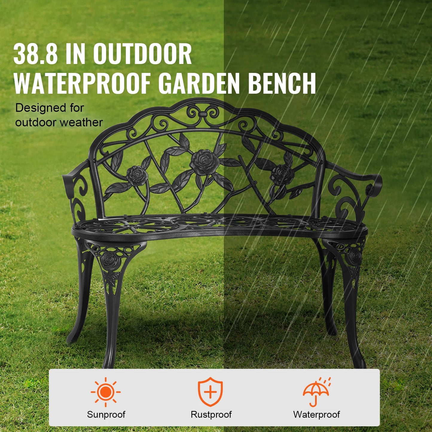 SucceBuy Outdoor Wood Metal Garden Bench With 480 Lb Capacity