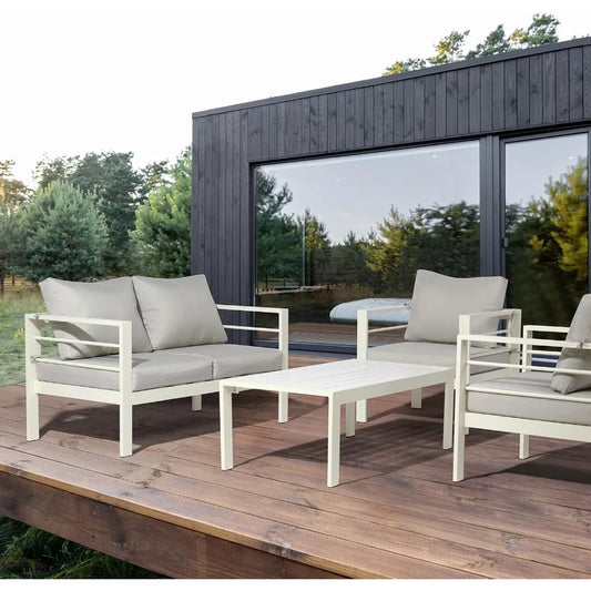 Outdoor Aluminum Patio Furniture Set 4 Pieces Modern Conversation Set