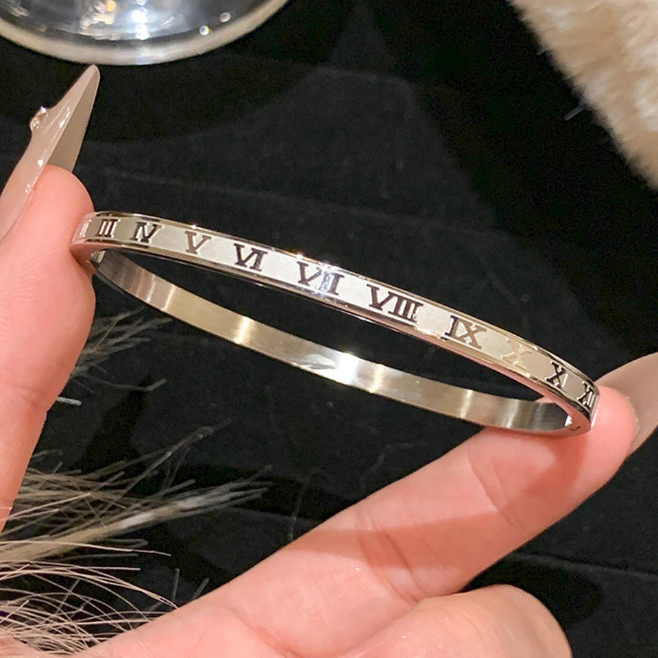Sparkling Zirconia Inlaid Stainless Steel Stackable Bracelet Set For Women