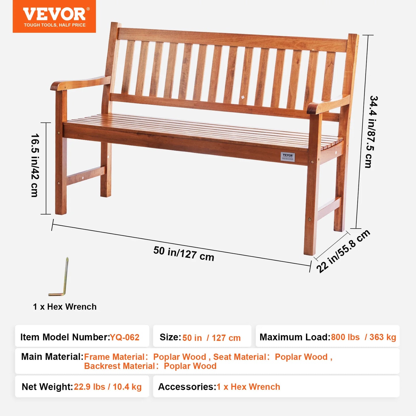 SucceBuy Outdoor Wood Metal Garden Bench With 480 Lb Capacity