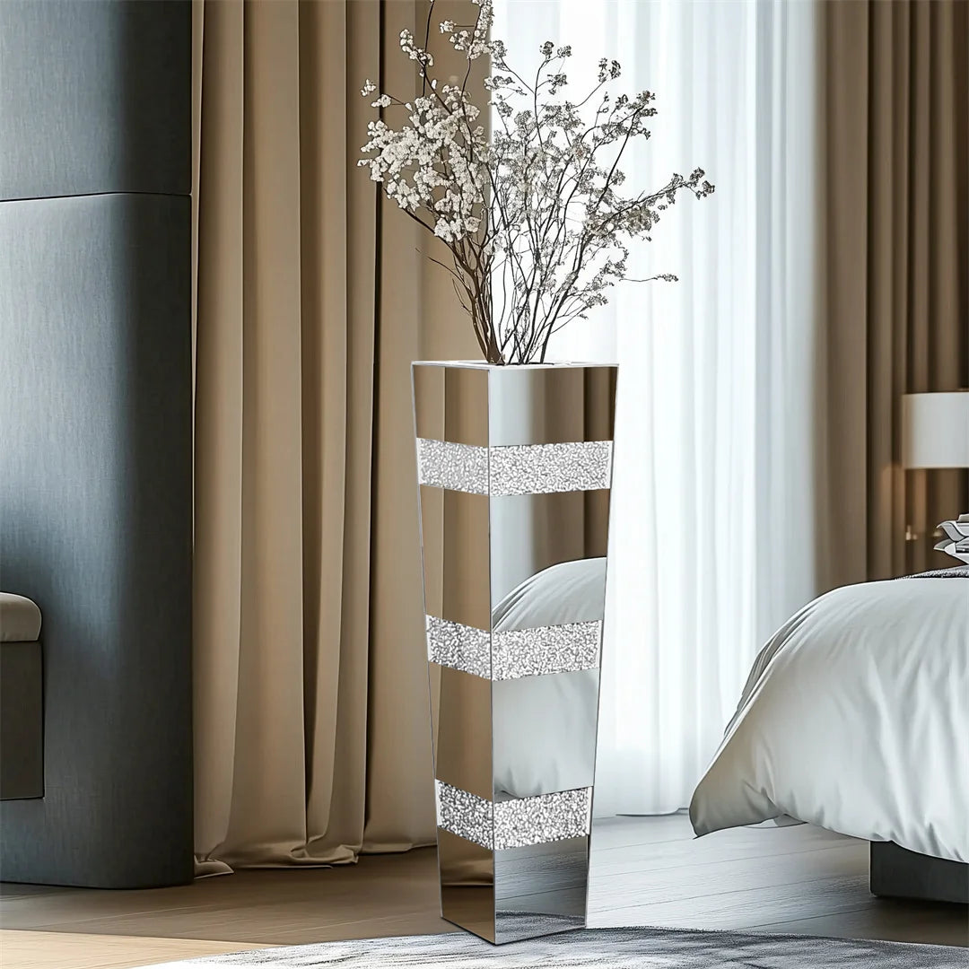 Modern Crystal Glass Floor Vase With Mirrored Stand