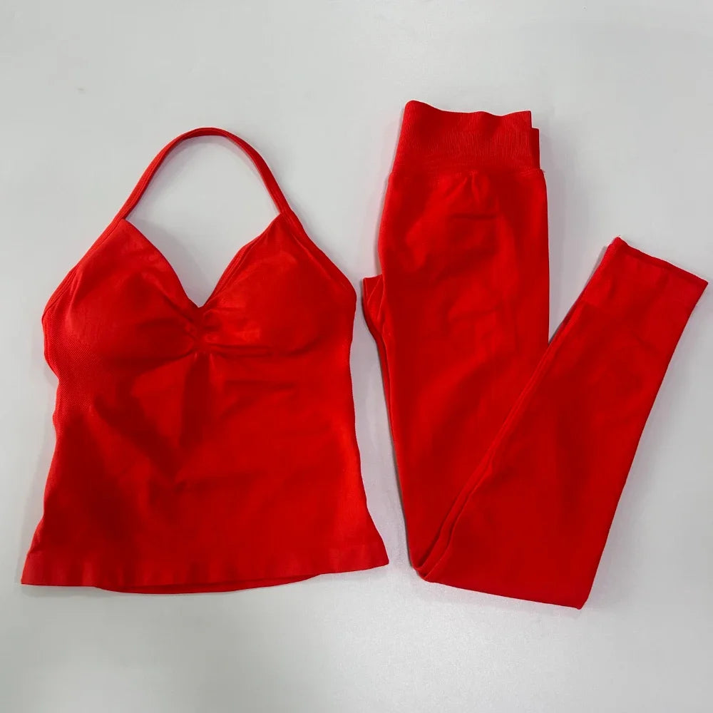 Seamless Gym Set For Women With Tank Top And High Waist Leggings