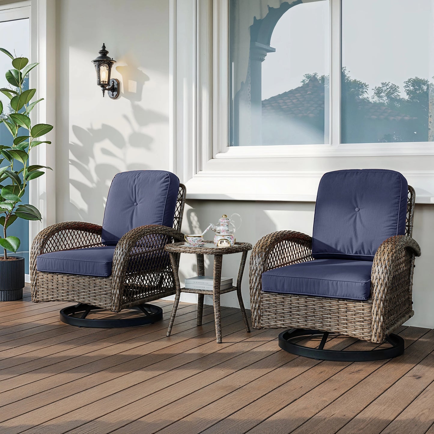 Outdoor Rotating Rocking Chair Patio Set with Padded Cushions