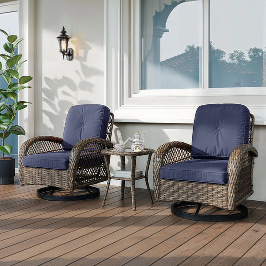 Outdoor Rotating Rocking Chair Patio Set with Padded Cushions