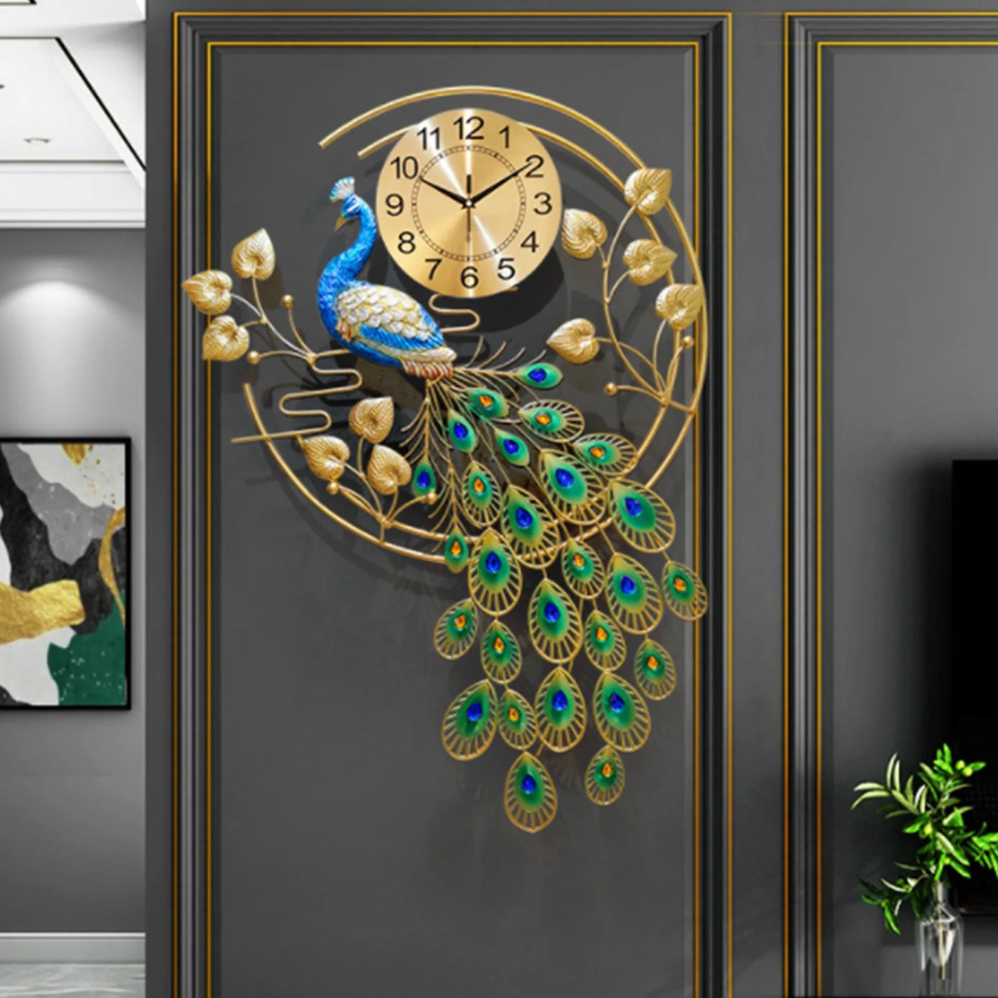Creative Metal Wall Clock With Peacock Design Silent Sweep Movement