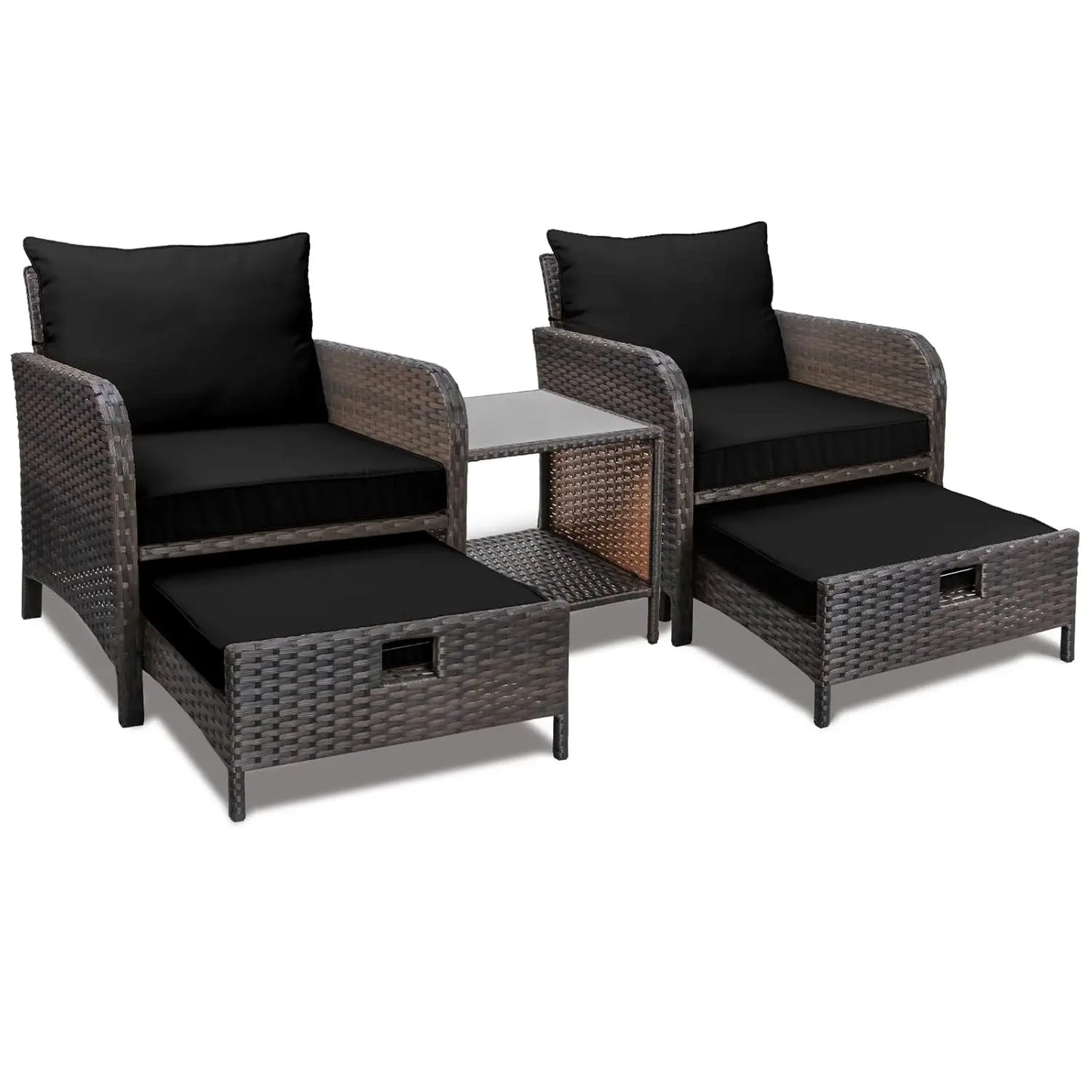 Rattan Wicker Balcony Furniture 5 Piece Outdoor Patio Set Cushions