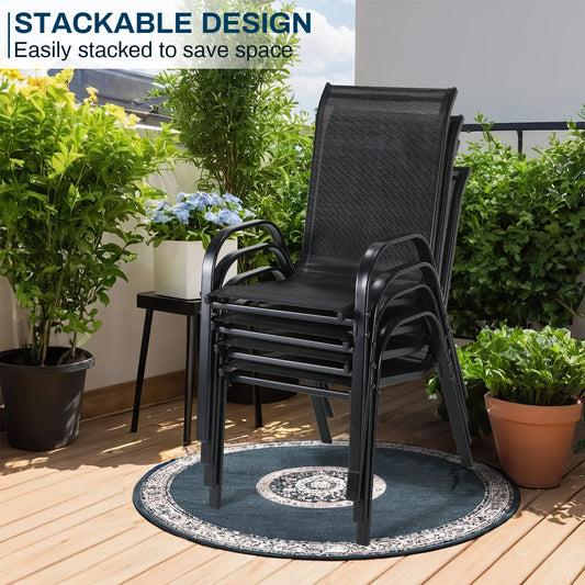 Foldable Steel-Iron Teslin Garden Chairs High Back 4 Pack