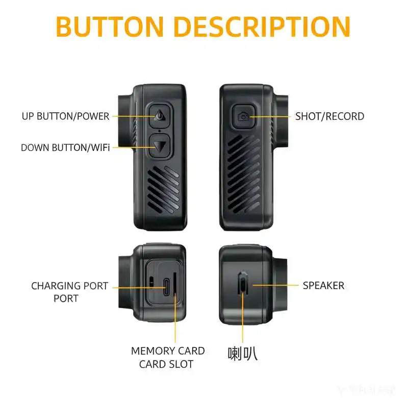 5K HD Action Camera With Wearable Pendant 130 Degree Wide Angle Dual Screen