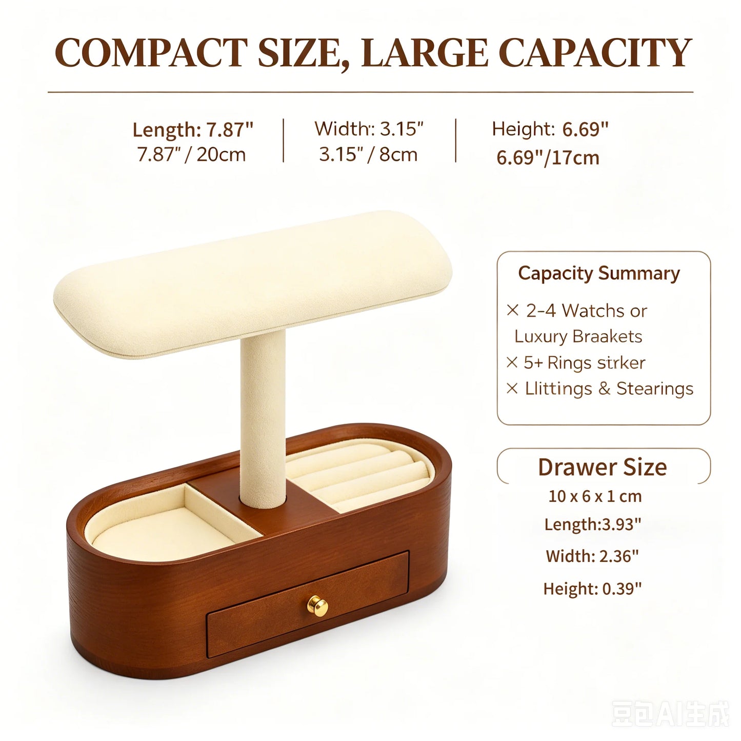 Oirlv Wooden Jewelry Organizer and Watch Display Stand