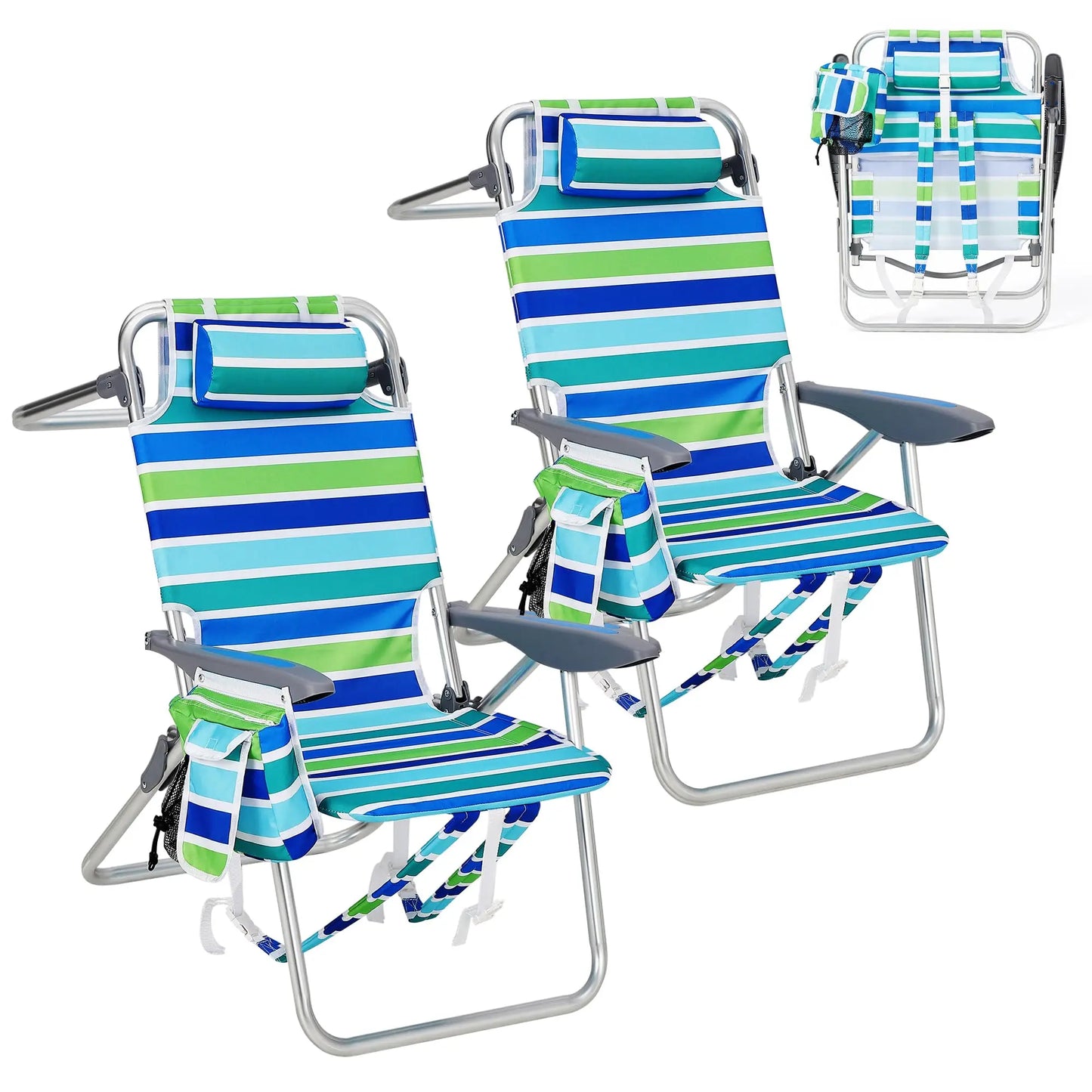 HiMISS Backpack Beach Chair 2 Pack Foldable Camping Lounger With Cooler