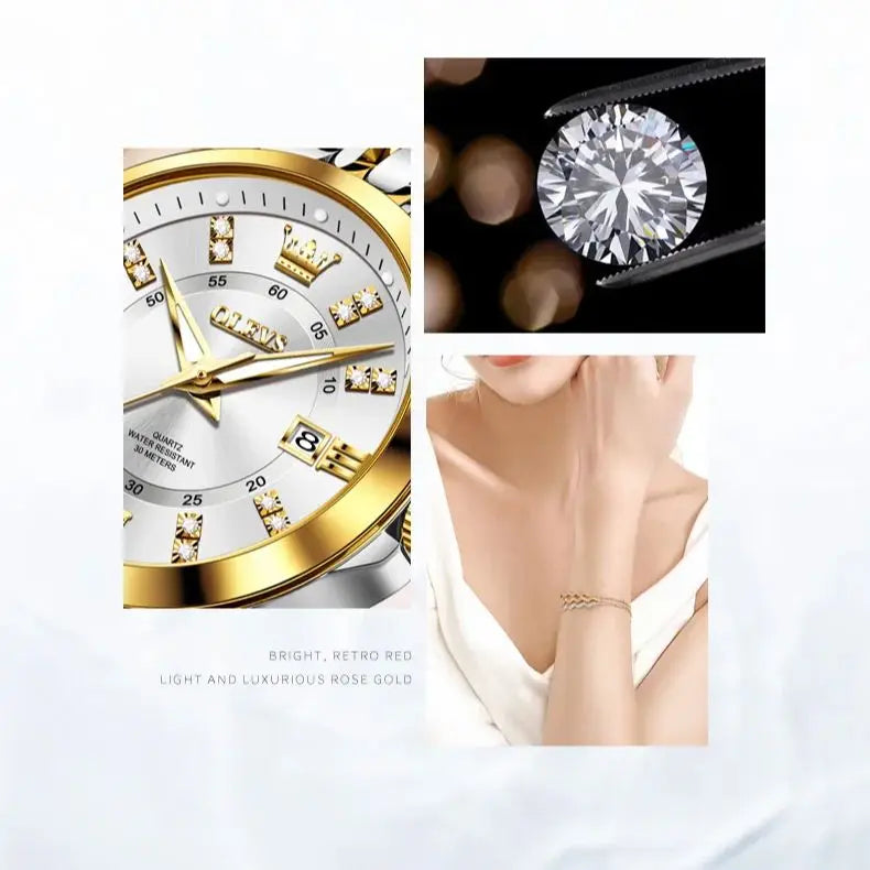 OLEVS 3620 Women Quartz Watch Luxury Diamond Calendar Waterproof