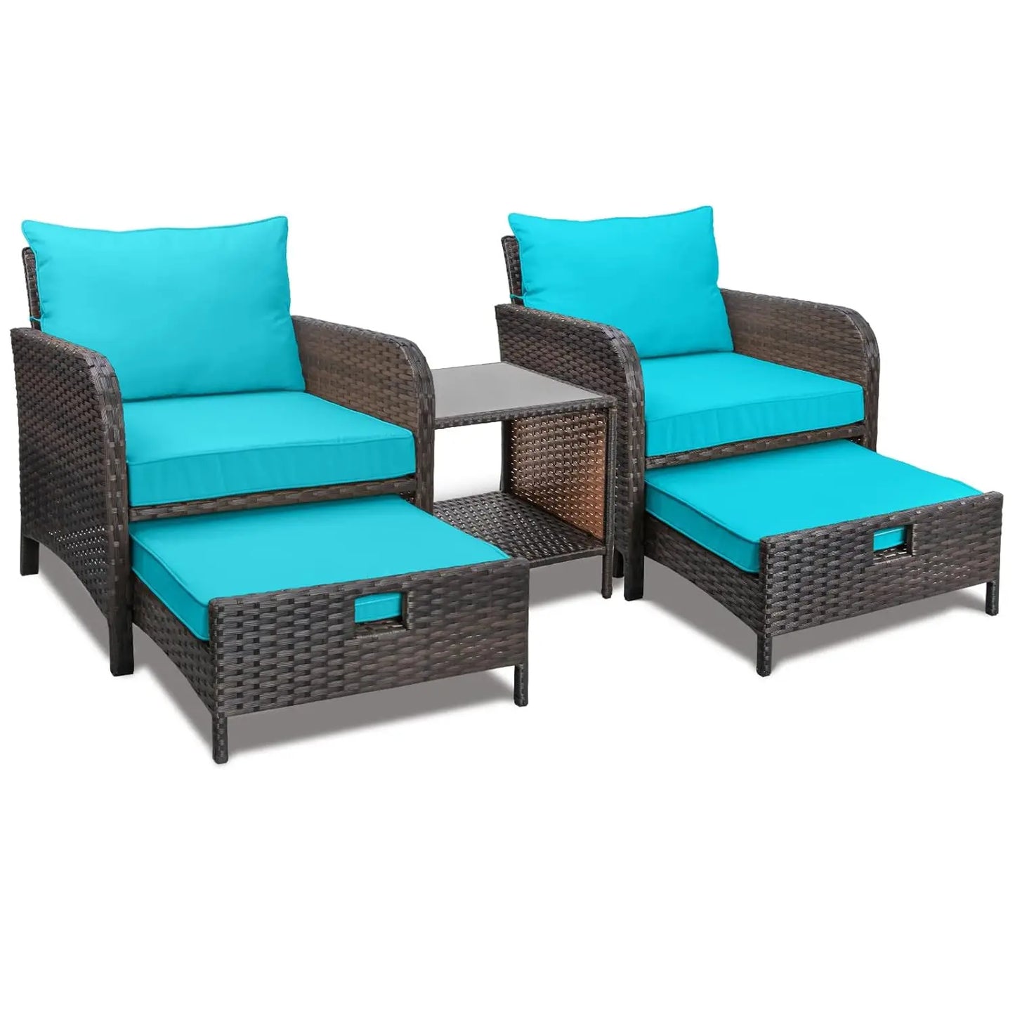 Balcony 5 Piece Patio Conversation Set With Cushioned Rattan Wicker