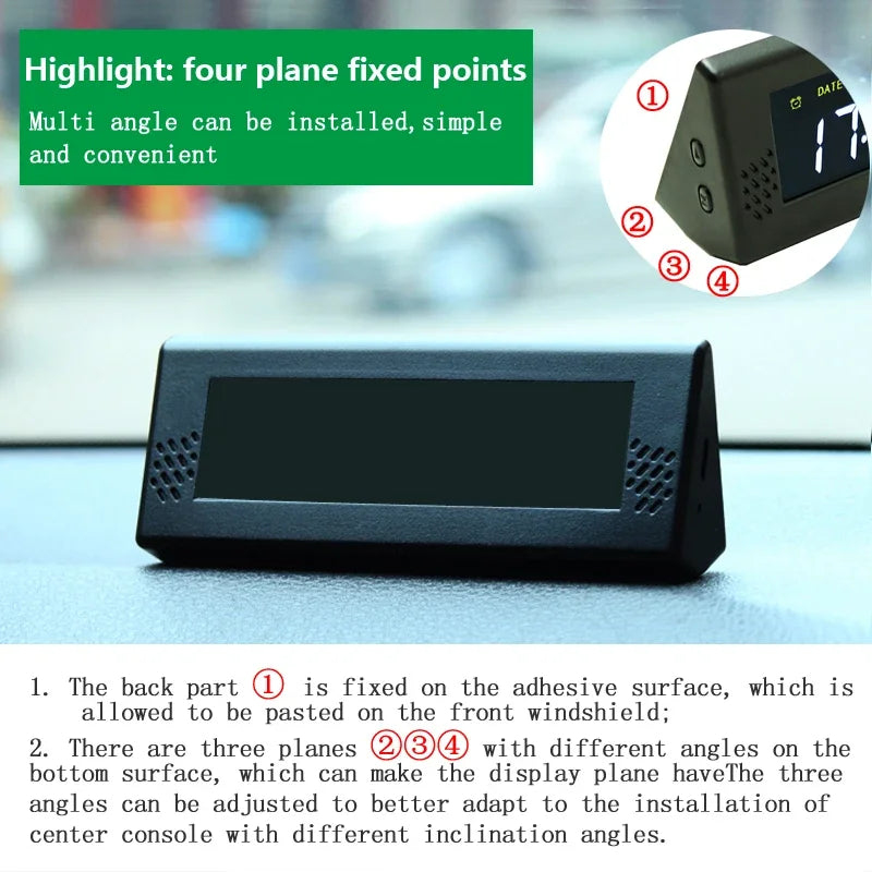 YLSER Front Windshield Solar Car Clock With Time Temperature