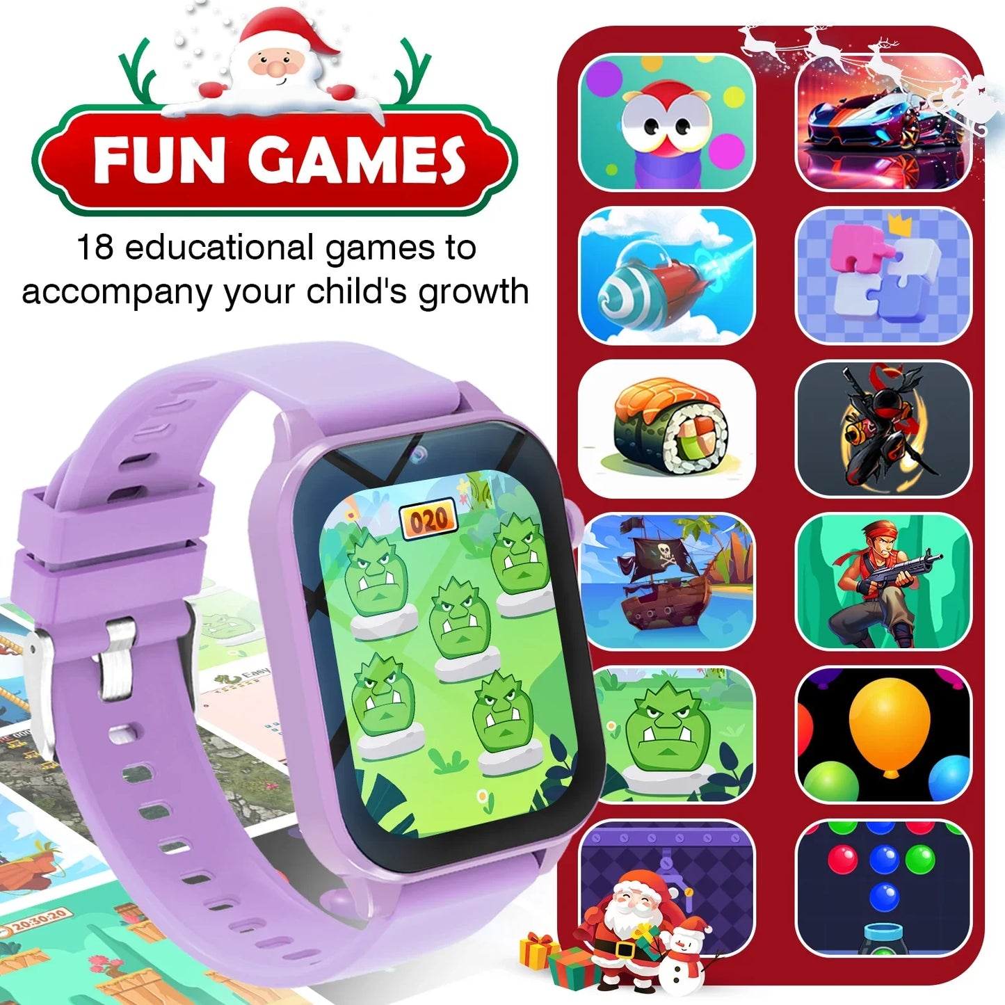 Odelettevcy Kids Smart Watch With 18 Games Camera Waterproof