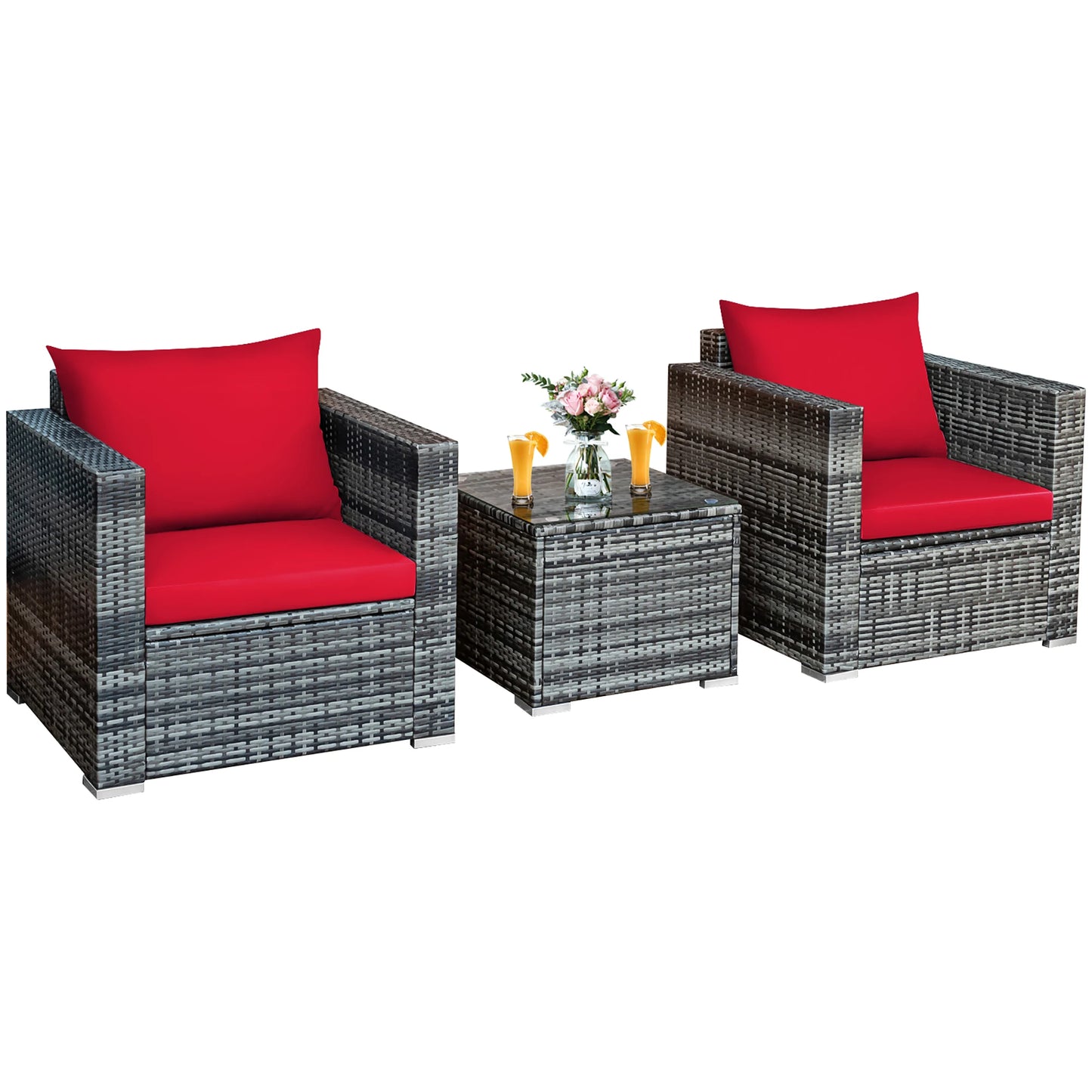 HOMASIS 3 Piece Patio Rattan Furniture Bistro Set Cushioned