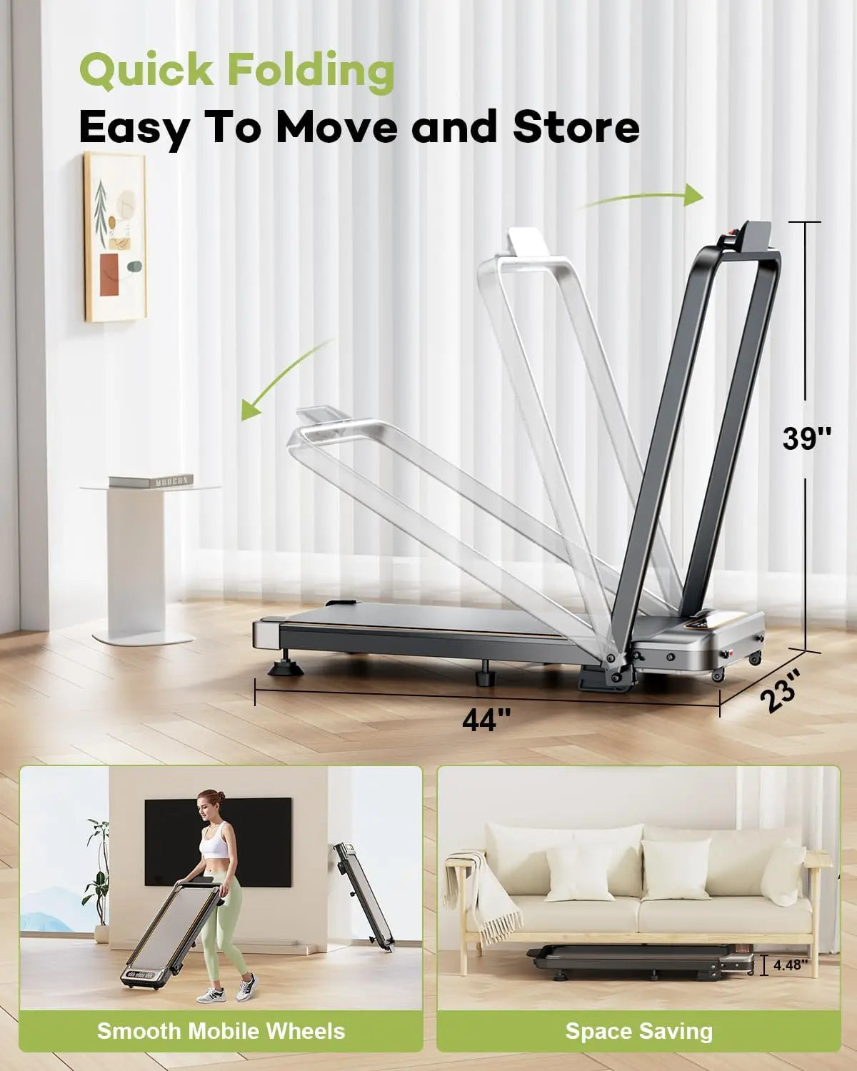 Foldable Treadmill With Incline, 3.5HP, Low Noise Walking Pad