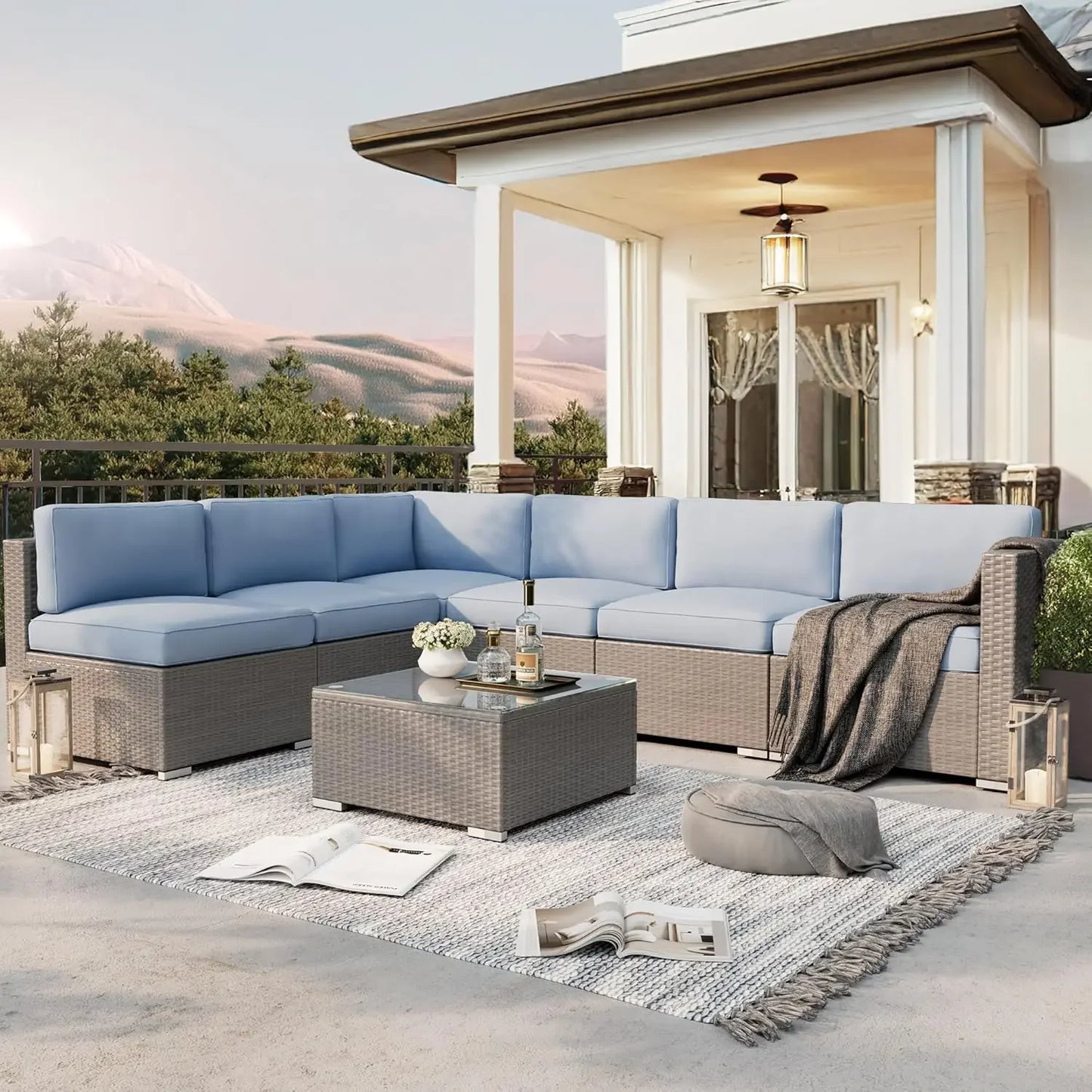 Outdoor Patio Furniture Set With Conversation Sofa And Coffee Table