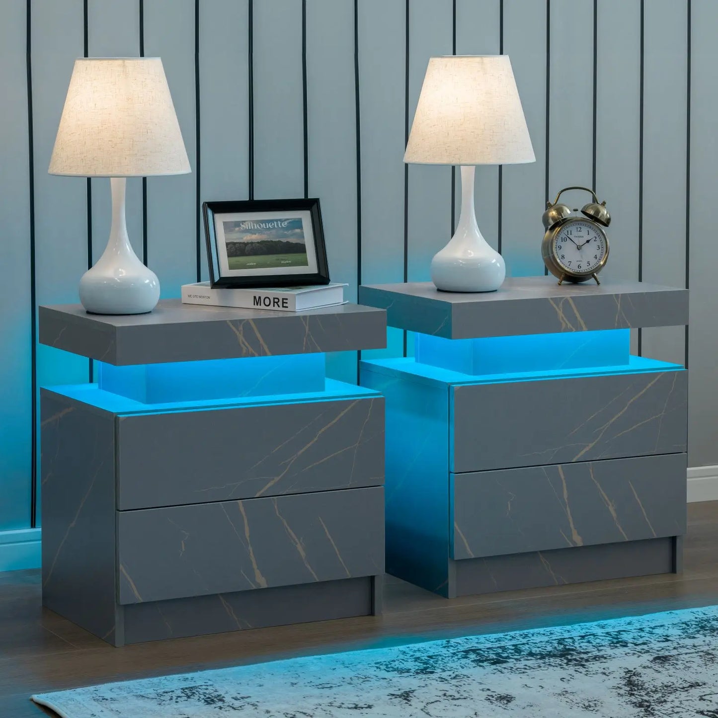 Cubehom Nightstand Set Of 2 With Led Light And Drawers